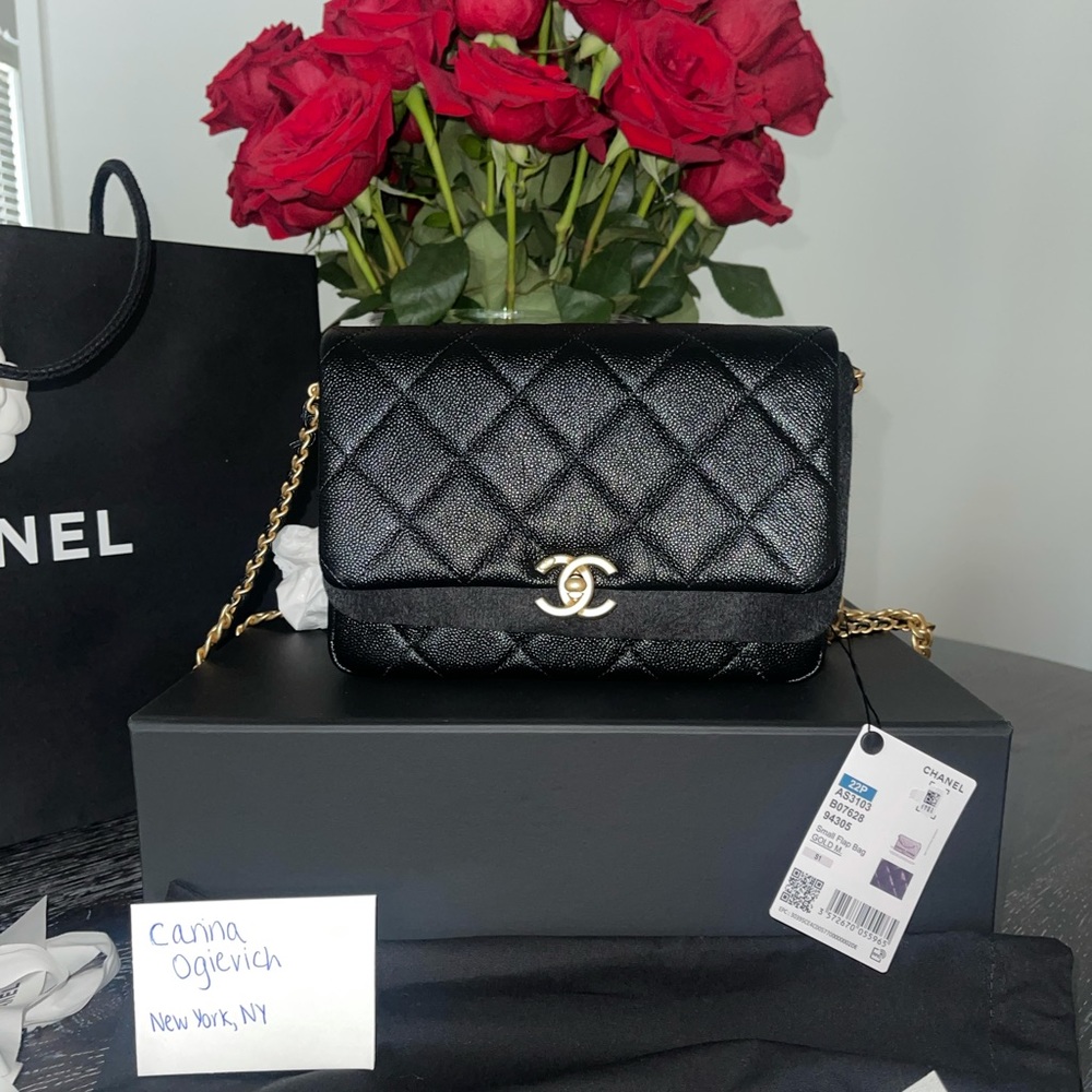 SOLD -Chanel Melody Black Chain Caviar Gold Hardware